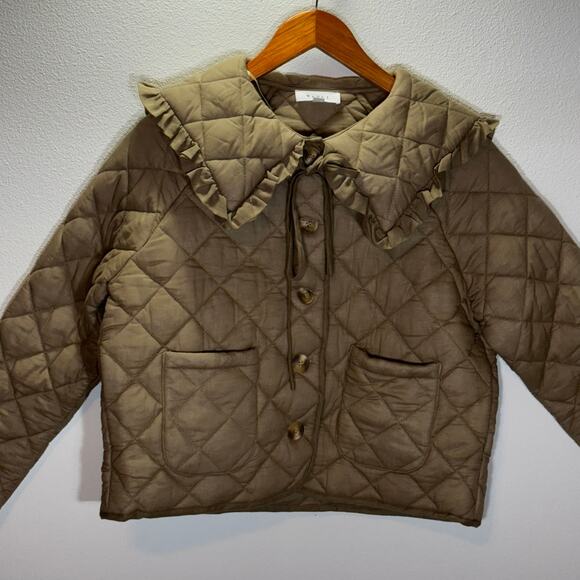 Mable Quilted Jacket Coat Women’s Medium Ruffle Collar Cotton Button Up - Picture 1 of 6